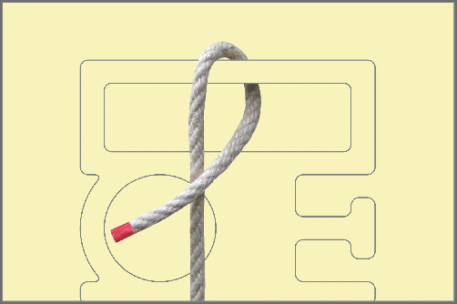 Seemannsknoten - Slipstek /Anleitung Schritt 1: Schlagen Sie das lose Ende der Leine um die Reling und kreuzen Sie die Leine mit dem losen Ende.