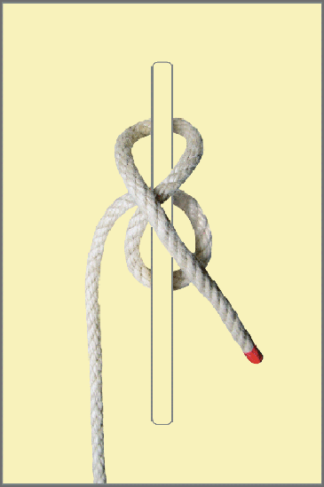 Seemannsknoten - Belegen einer Klampe mit Kopfschlag / Anleitung Schritt 2: Führen Sie das lose Ende durch die Klampenkerbe und kreuzen Sie die Klampe erneut.