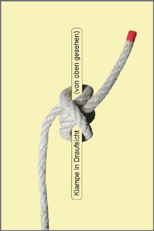 Seemannsknoten - Belegen einer Klampe mit Kopfschlag / Anleitung Knoten: Ansicht des fertigen Beschlags